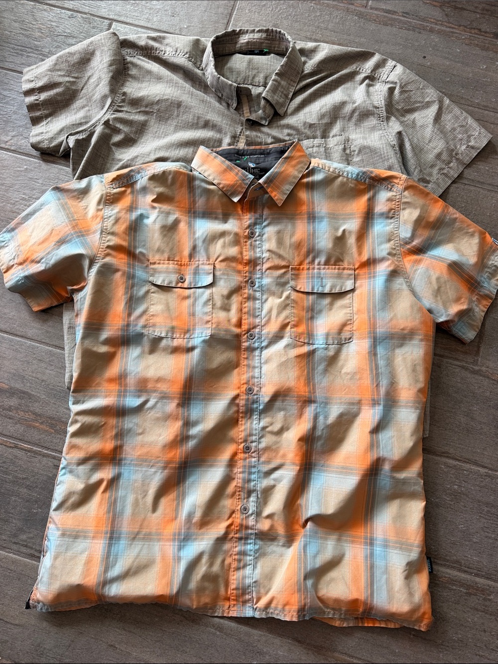 2 Kuhl Orange and Light Blue/gray Plaid Short-Sleeve Button-Down Shirts.